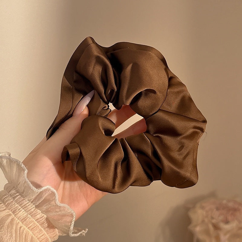 Maillard Brown Satin & Leopard Hair Scrunchies Collection