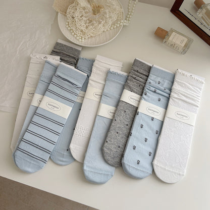 Serenade of Sea Salt · Korean Style Sweet Floral Hollow-Out Crew Socks 6 Pairs