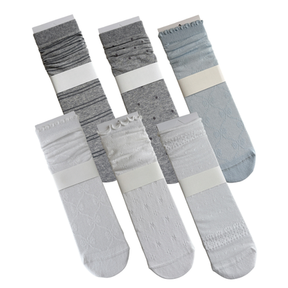Serenade of Sea Salt · Korean Style Sweet Floral Hollow-Out Crew Socks 6 Pairs