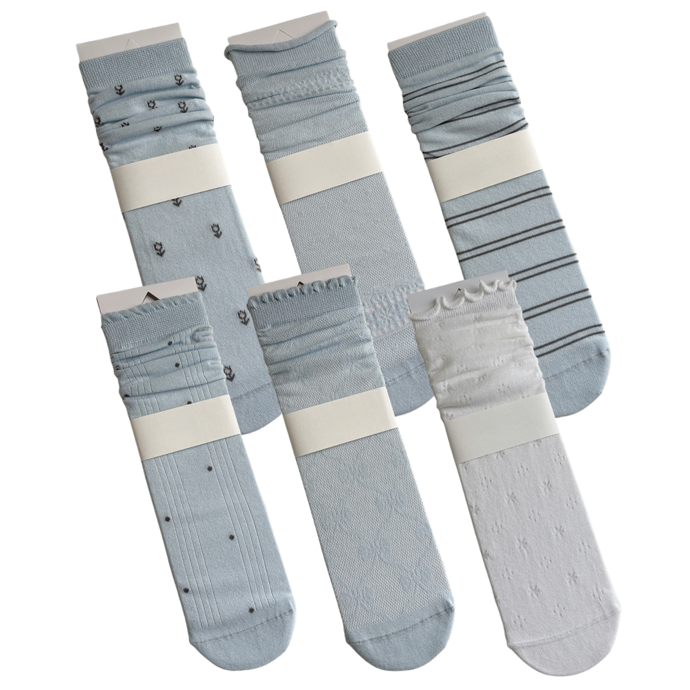 Serenade of Sea Salt · Korean Style Sweet Floral Hollow-Out Crew Socks 6 Pairs