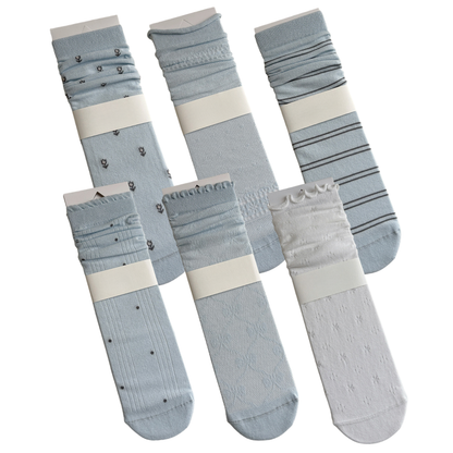 Serenade of Sea Salt · Korean Style Sweet Floral Hollow-Out Crew Socks 6 Pairs