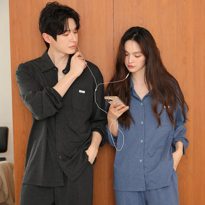 Slate Haze · Couple Cotton Long Sleeve Pajama Set