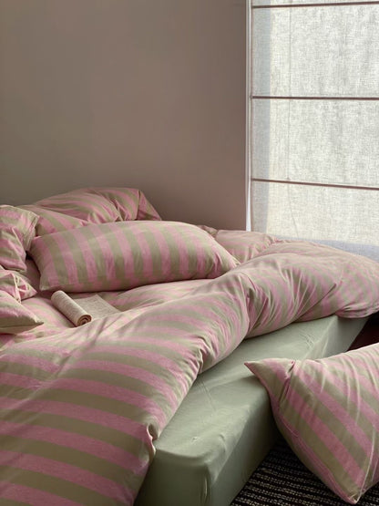 100% Knit Cotton Stripes Bedding Set