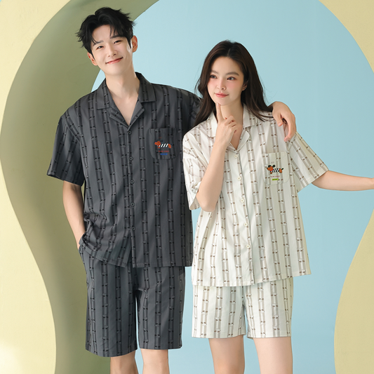 Stripey Dream · Couple Cotton Short Sleeve Pajama Set