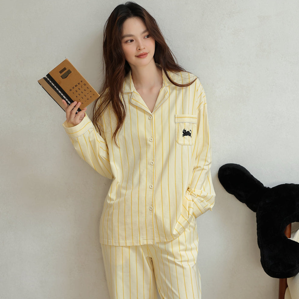 Sunny Kitty · Couple Cotton Long Sleeve Pajama Set