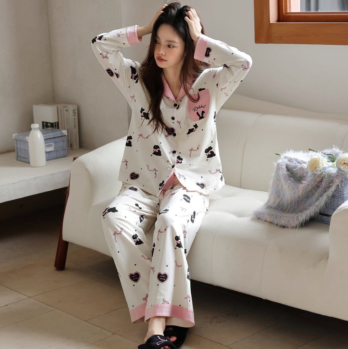 Sweet Bunny · Women's Cotton Long-Sleeve Pajama Set