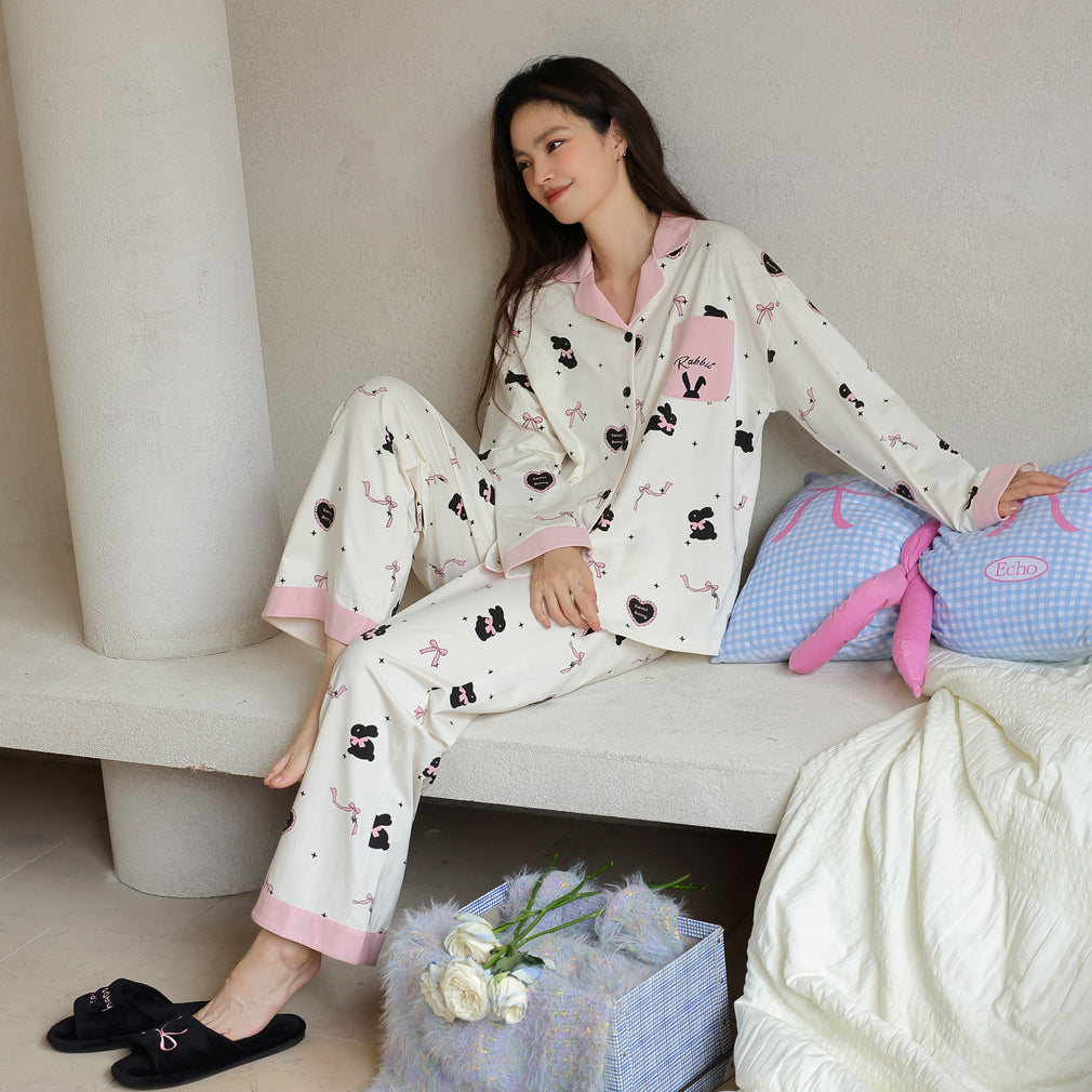 Sweet Bunny · Women's Cotton Long-Sleeve Pajama Set