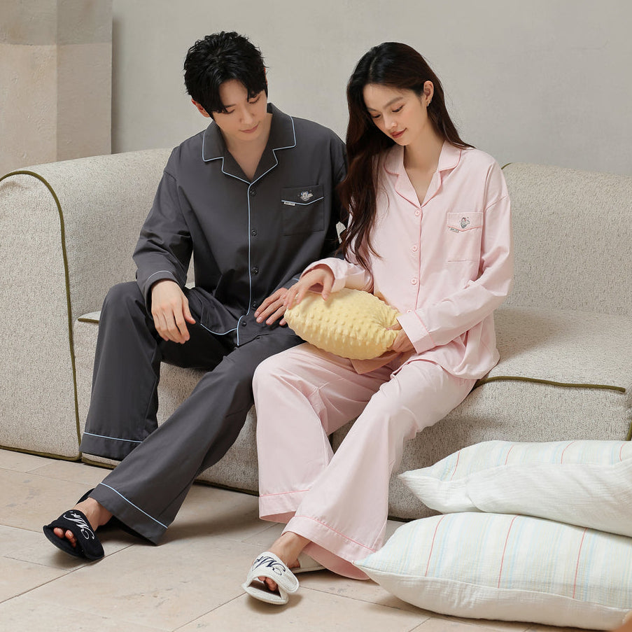 The Sleepy Pup · Couple Cotton Long Sleeve Pajama Set