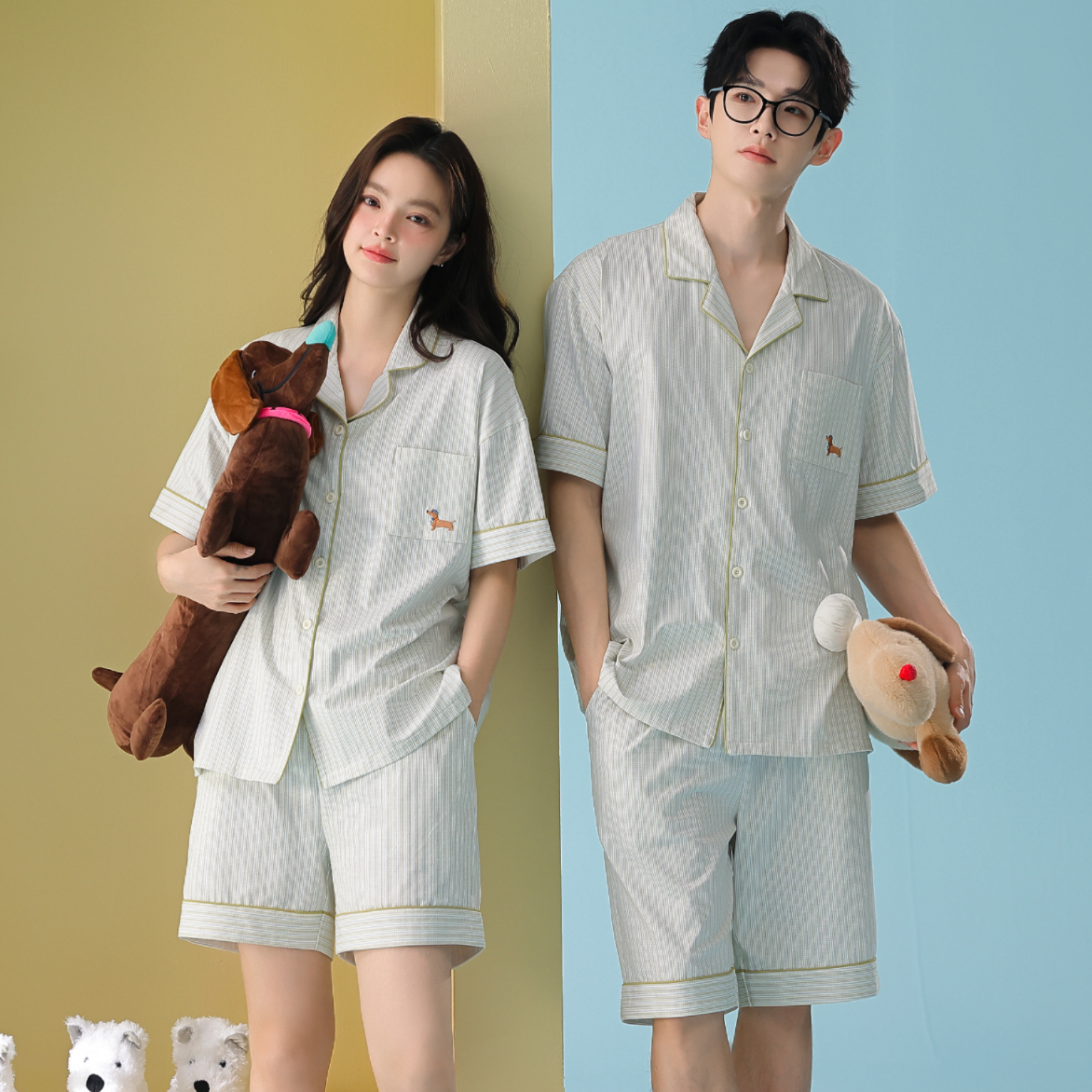Tiny Dachshund · Couple Cotton Short Sleeve Pajama Set