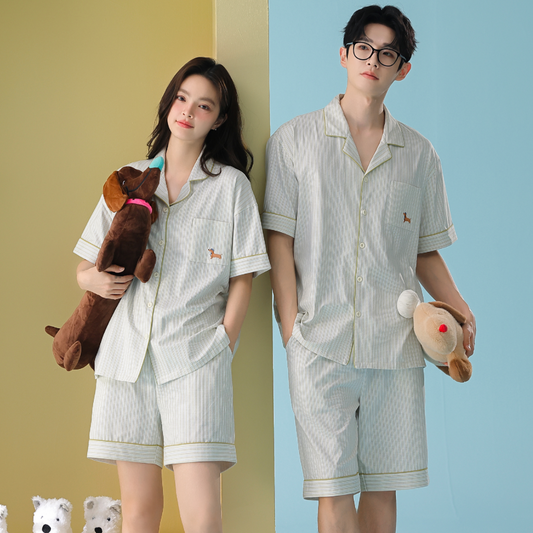 Tiny Dachshund · Couple Cotton Short Sleeve Pajama Set