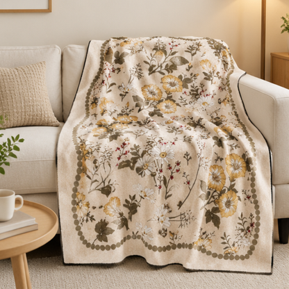 Vintage Botanical & Bird Flannel Throw Blanket