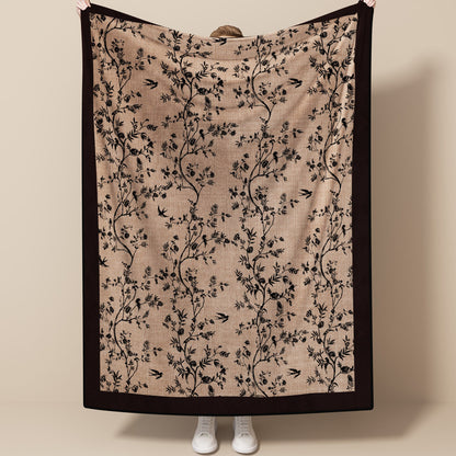 Vintage Botanical & Bird Flannel Throw Blanket