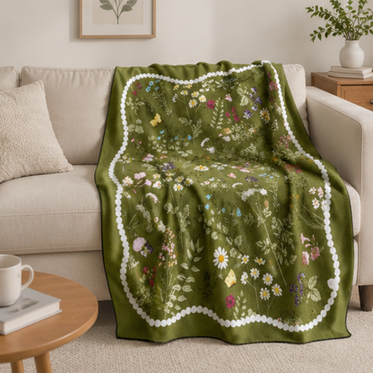Vintage Botanical & Bird Flannel Throw Blanket