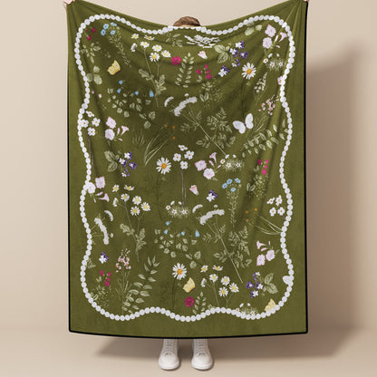 Vintage Botanical & Bird Flannel Throw Blanket