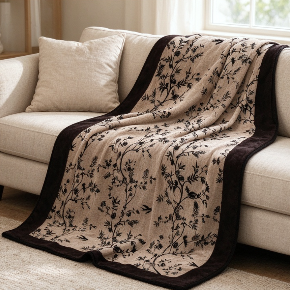 Vintage Botanical & Bird Flannel Throw Blanket
