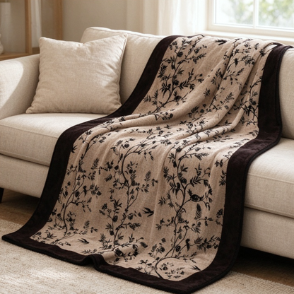 Vintage Botanical & Bird Flannel Throw Blanket