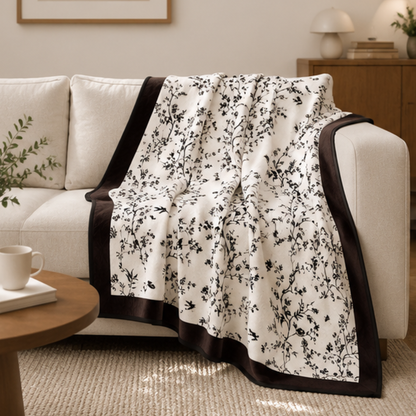 Vintage Botanical & Bird Flannel Throw Blanket