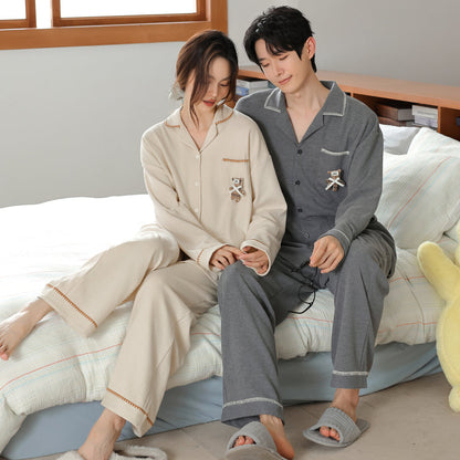 Waffle Bear · Couple Cotton Long Sleeve Pajama Set