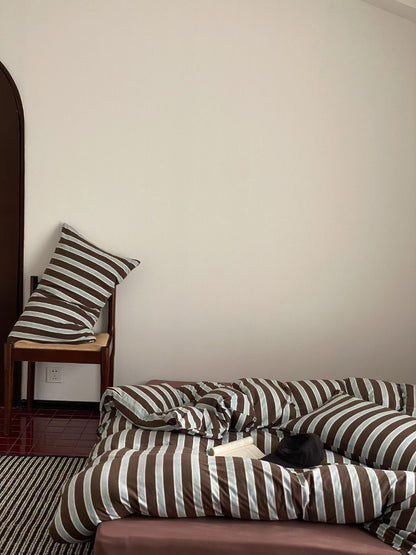 100% Knit Cotton Stripes Bedding Set