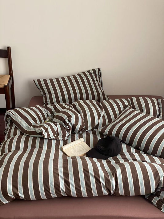 100% Knit Cotton Stripes Bedding Set