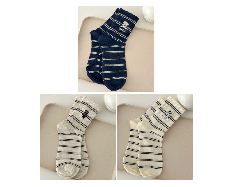 Paws & Stripes · Embroidered Cotton Crew Socks