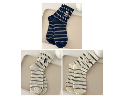 Paws & Stripes · Embroidered Cotton Crew Socks