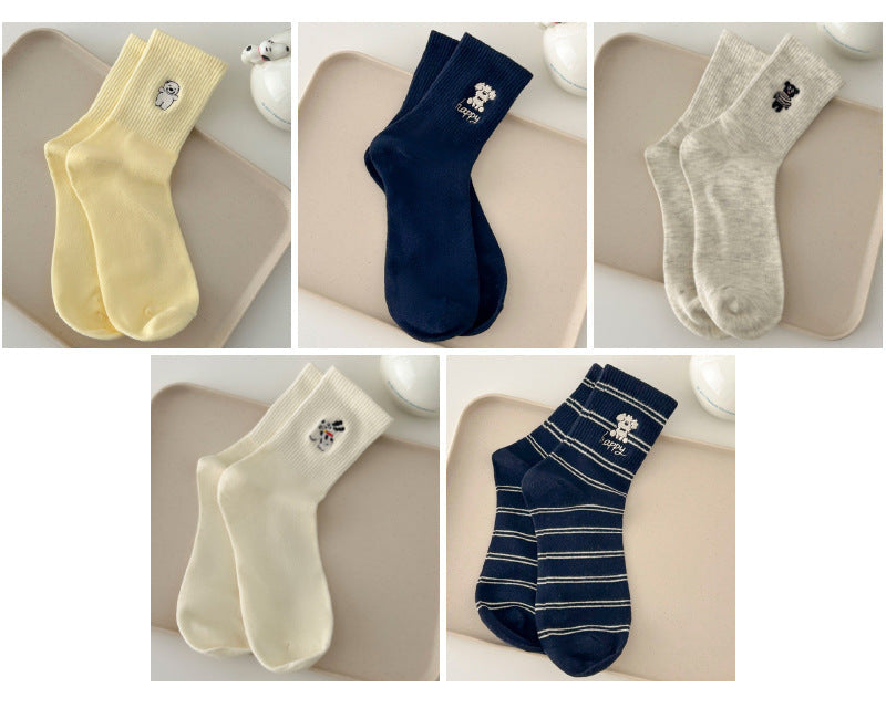 Paws & Stripes · Embroidered Cotton Crew Socks