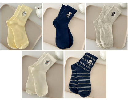Paws & Stripes · Embroidered Cotton Crew Socks