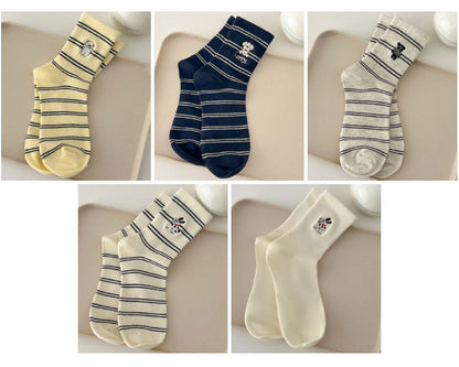 Paws & Stripes · Embroidered Cotton Crew Socks