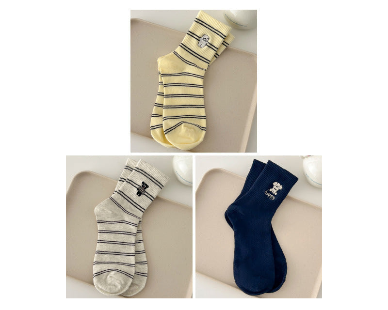 Paws & Stripes · Embroidered Cotton Crew Socks