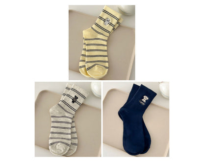 Paws & Stripes · Embroidered Cotton Crew Socks